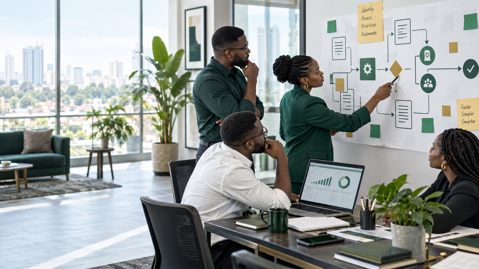 Professionnels africains analysant un processus à automatiser